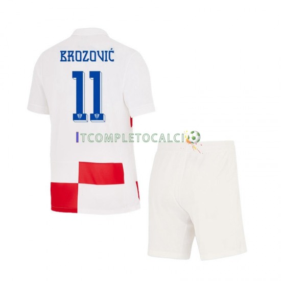 Maglia Croazia Marcelo Brozovic 11 Divisa Home Euro 2024 Manica Corta ,Bambino