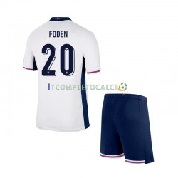 Maglia Inghilterra Phil Foden 20 Divisa Home Euro 2024 Manica Corta ,Bambino