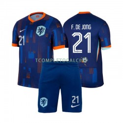 Maglia Paesi Bassi Frenkie de Jong 21 Divisa Away Euro 2024 Manica Corta ,Bambino