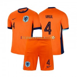 Maglia Paesi Bassi Virgil van Dijk 4 Divisa Home Euro 2024 Manica Corta ,Bambino