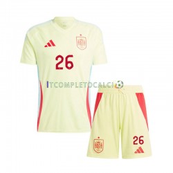 Maglia Spagna Pedri 26 Divisa Away Euro 2024 Manica Corta ,Bambino
