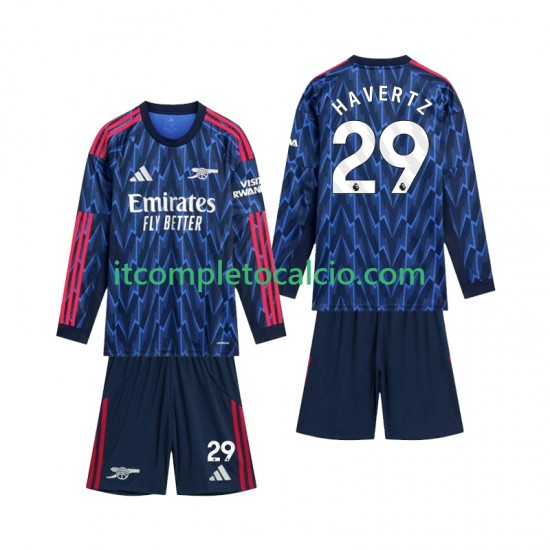 Maglia Arsenal Havertz 29 Divisa Away 2025-2026 Manica Lunga ,Bambino