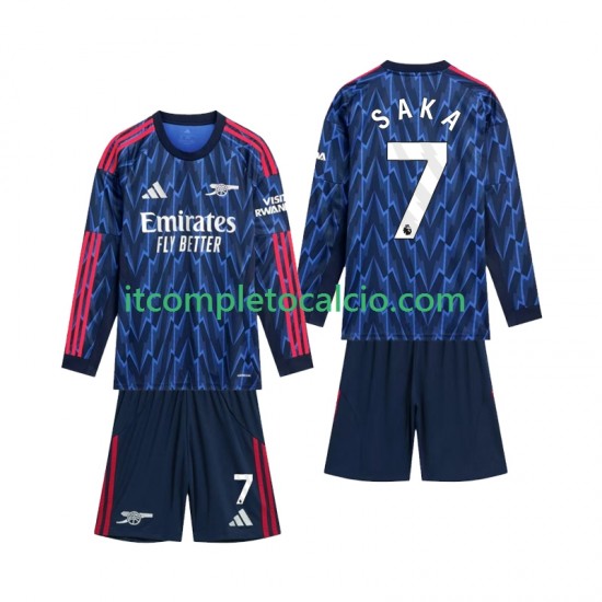 Maglia Arsenal Saka 7 Divisa Away 2025-2026 Manica Lunga ,Bambino