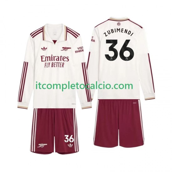 Maglia Arsenal Zubimendi 36 Terza Divisa 2025-2026 Manica Lunga ,Bambino