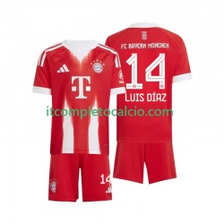 Maglia FC Bayern München Luis Diaz 14 Divisa Home 2025-2026 Manica Corta ,Bambino
