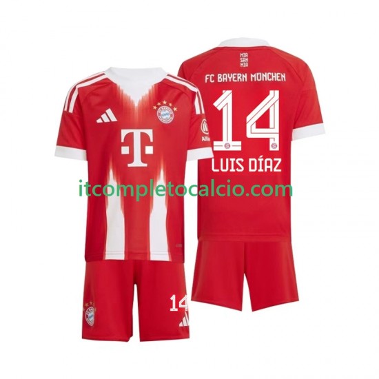 Maglia FC Bayern München Luis Diaz 14 Divisa Home 2025-2026 Manica Corta ,Bambino