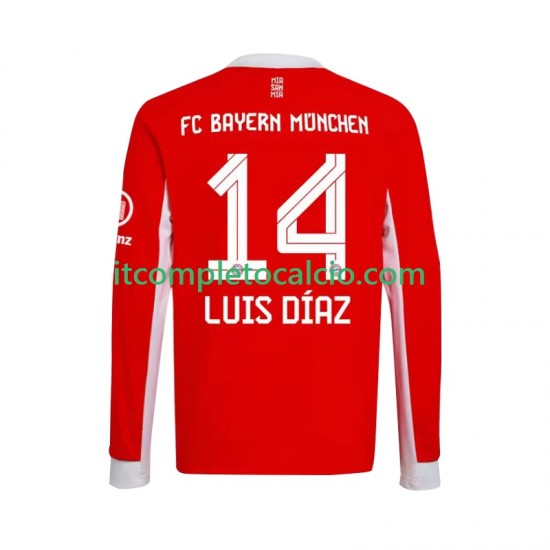Maglia FC Bayern München Luis Diaz 14 Divisa Home 2025-2026 Manica Lunga ,Uomo