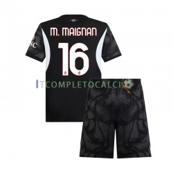 Maglia AC Milan Mike Maignan 16 Portiere Divisa Home 2024-2025 Nero Manica Corta ,Bambino