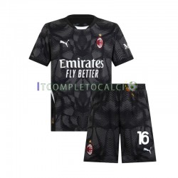 Maglia AC Milan Mike Maignan 16 Portiere Divisa Home 2024-2025 Nero Manica Corta ,Bambino