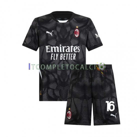 Maglia AC Milan Mike Maignan 16 Portiere Divisa Home 2024-2025 Nero Manica Corta ,Bambino