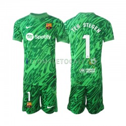 Maglia FC Barcelona Ter Stegen 1 Portiere Divisa Home 2024-2025 Verde Manica Corta ,Bambino
