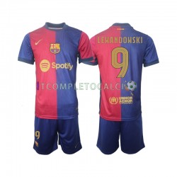 Maglia FC Barcelona UCL Font Robert Lewandowski 9 Divisa Home 2024-2025 Manica Corta ,Bambino