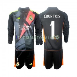 Maglia Real Madrid Thibaut Courtois 1 Portiere Divisa Away 2024-2025 Nero Manica Lunga ,Bambino