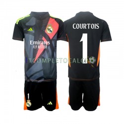 Maglia Real Madrid Thibaut Courtois 1 Portiere Divisa Away 2024-2025 Nero Manica Corta ,Bambino