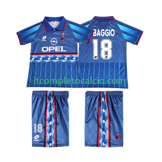 Maglia AC Milan BAGGIO 18 1995 1996 Retro Divisa Away Manica Corta ,Bambino