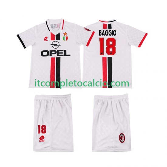 Maglia AC Milan BAGGIO 18 1996 1997 Retro Divisa Away Manica Corta ,Bambino