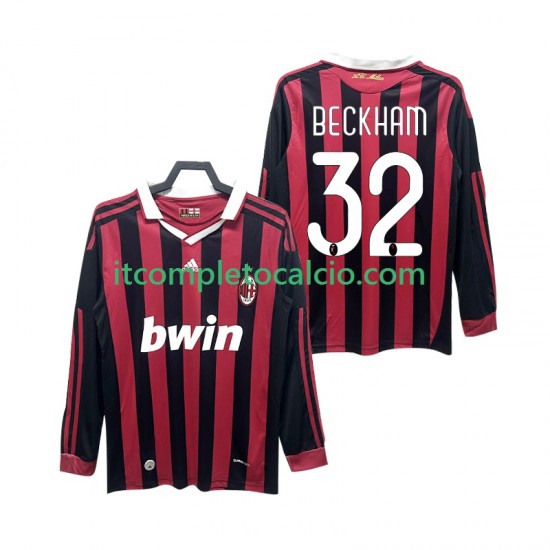 Maglia AC Milan BECKHAM 32 2009 Retro Divisa Home 2010 Manica Lunga ,Uomo