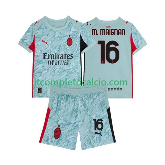 Maglia AC Milan Mike Maignan 16 Portiere Divisa Home 2025-2026 Manica Corta ,Bambino
