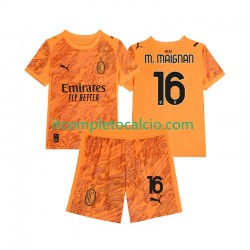 Maglia AC Milan Mike Maignan 16 Portiere Terza Divisa 2025-2026 Manica Corta ,Bambino