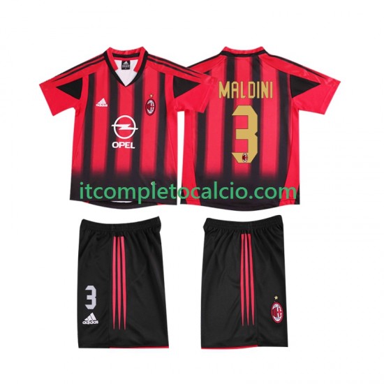Maglia AC Milan MALDINI 3 2005 Retro Divisa Home 2004 Manica Corta ,Bambino