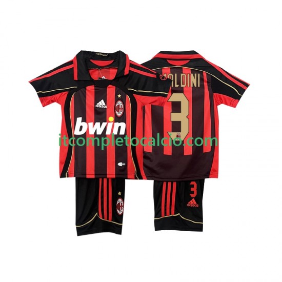 Maglia AC Milan MALDINI 3 2007 Retro Divisa Home 2006 Manica Corta ,Bambino