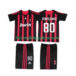 Maglia AC Milan RONALDINHO 80 2009 Retro Divisa Home 2008 Manica Corta ,Bambino