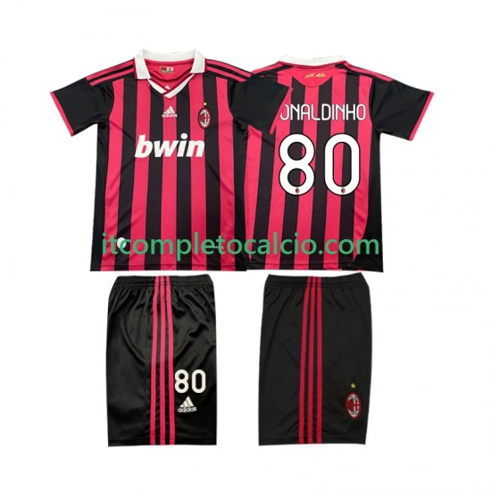 Maglia AC Milan RONALDINHO 80 2009 Retro Divisa Home 2010 Manica Corta ,Bambino