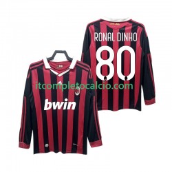 Maglia AC Milan RONALDINHO 80 2009 Retro Divisa Home 2010 Manica Lunga ,Uomo