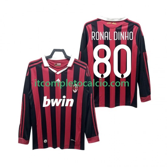 Maglia AC Milan RONALDINHO 80 2009 Retro Divisa Home 2010 Manica Lunga ,Uomo