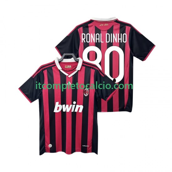 Maglia AC Milan RONALDINHO 80 2009 Retro Divisa Home 2010 Manica Corta ,Uomo