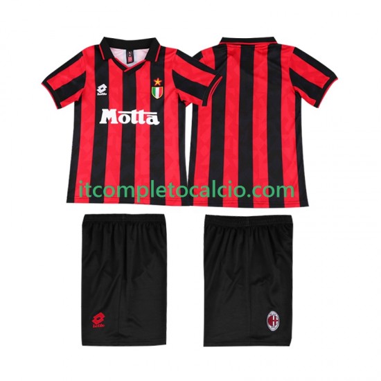 Maglia AC Milan 1993 Retro Divisa Home 1994 Manica Corta ,Bambino