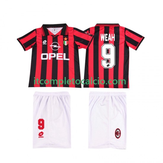 Maglia AC Milan WEAH 9 1996 1997 Retro Divisa Home Manica Corta ,Bambino