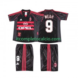 Maglia AC Milan WEAH 9 Retro Terza Divisa 1998 1999 Manica Corta ,Bambino