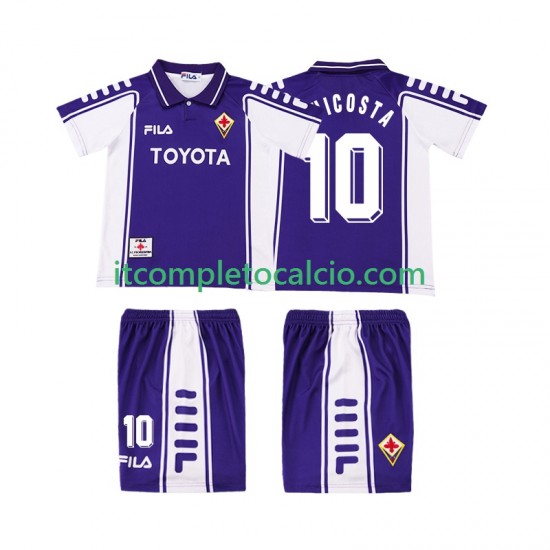 Maglia ACF Fiorentina RUI COSTA 10 2000 Retro Divisa Home 1999 Manica Corta ,Bambino