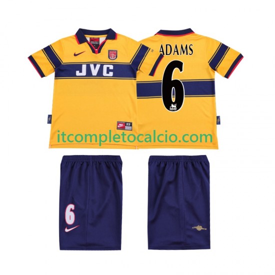 Maglia Arsenal ADAMS 6 1997 Retro Divisa Away 1999 Manica Corta ,Bambino