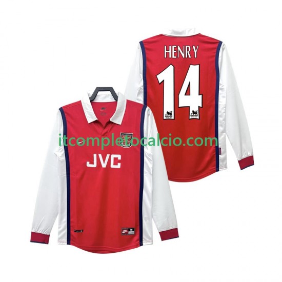 Maglia Arsenal Henry 14 Retro Divisa Home 1998 1999 Manica Lunga ,Uomo