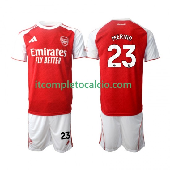 Maglia Arsenal Merino 23 Divisa Home 2025-2026 Manica Corta ,Bambino