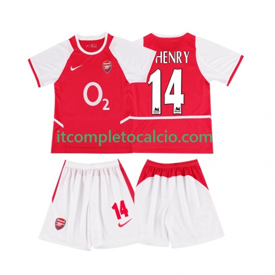 Maglia Arsenal Thierry Henry 14 2003 Retro Divisa Home 2002 Manica Corta ,Bambino