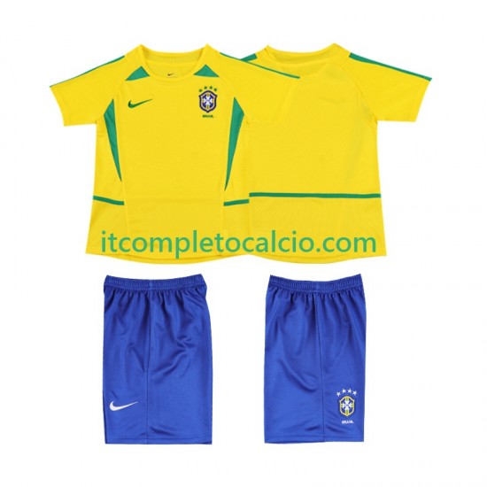 Maglia Brasile Retro Divisa Home 2002 Manica Corta ,Bambino