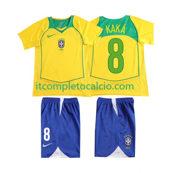 Maglia Brasile KAKA 8 Retro Divisa Home 2004 Manica Corta ,Bambino