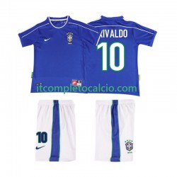 Maglia Brasile RIVALDO 10 Retro Divisa Away 1998 Manica Corta ,Bambino