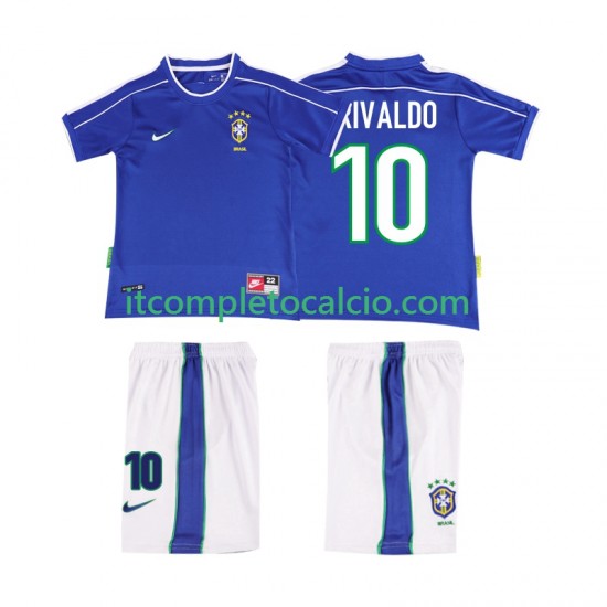 Maglia Brasile RIVALDO 10 Retro Divisa Away 1998 Manica Corta ,Bambino