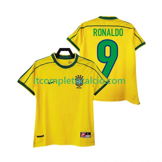 Maglia Brasile RONALDO 9 Retro Divisa Home 1998 Manica Corta ,Uomo
