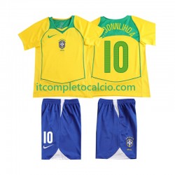 Maglia Brasile RONALOINHO 10 Retro Divisa Home 2004 Manica Corta ,Bambino