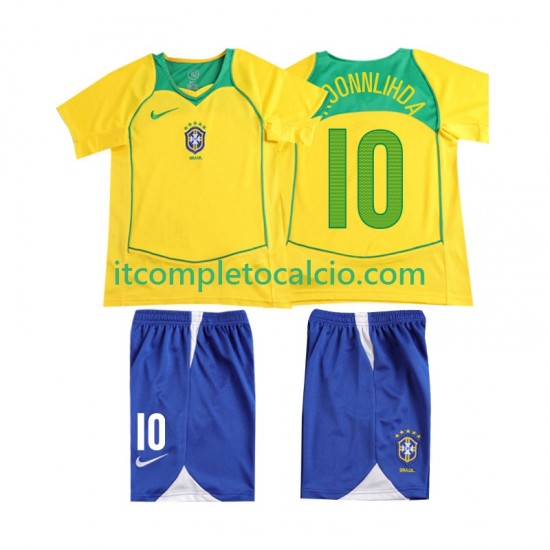 Maglia Brasile RONALOINHO 10 Retro Divisa Home 2004 Manica Corta ,Bambino