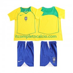 Maglia Brasile Retro Divisa Home 2004 Manica Corta ,Bambino