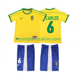 Maglia Brasile Roberto Carlos 6 Retro Divisa Home 1998 Manica Corta ,Bambino