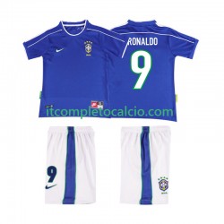 Maglia Brasile Ronaldo 9 Retro Divisa Away 1998 Manica Corta ,Bambino