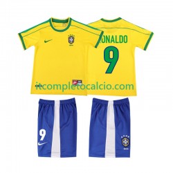 Maglia Brasile Ronaldo 9 Retro Divisa Home 1998 Manica Corta ,Bambino