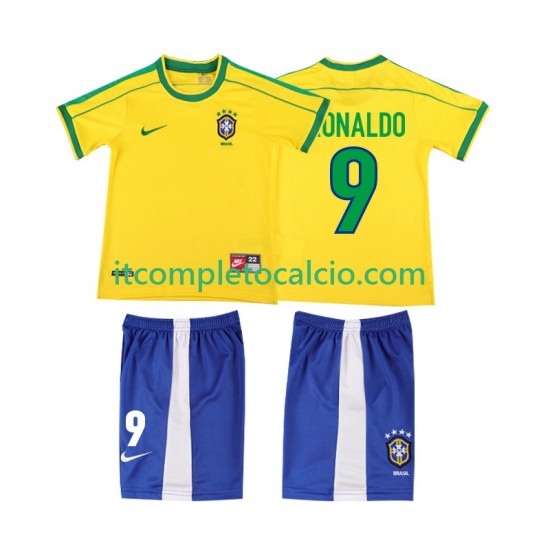 Maglia Brasile Ronaldo 9 Retro Divisa Home 1998 Manica Corta ,Bambino